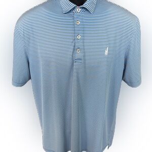 Johnnie-O Hangin’ Out Men’s Blue and White Striped Polo Shirt. Size Medium